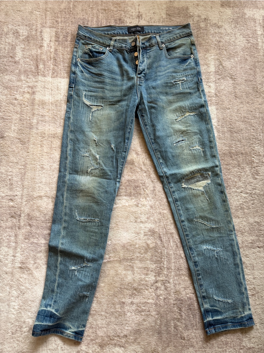 Purple Brand P001 Distressed Slim Fit Blue Denim Jeans Mens Size 34